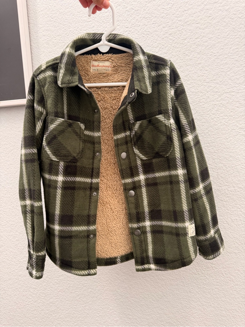 Weatherproof Olive Green Plaid Sherpa-Lined Shirt Jacket